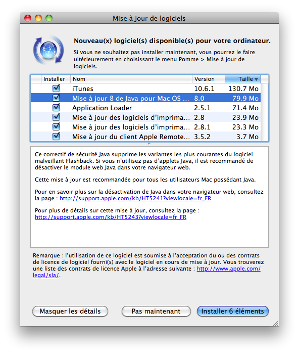 Mise à jour d'Apple contre Flashback